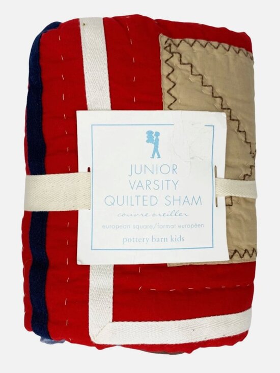 Pottery Barn Kids Other - Pottery Barn Kids PBK Junior Varsity Quilted Euro Pillow Sham Red Tan White Blue
